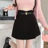 Women's Shorts High Waist Thicken Woolen Woman Wide Leg With Belt 2023 Winter Casual Slim Ladies Short Pants For Boots