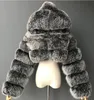 Женские осенние меховые укороченные пальто из искусственного меха, женские пушистые верхние пальто с капюшоном, прямая короткая зимняя куртка, модная уличная одежда 231108