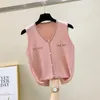 Camisoles Tanks Yemoggy Elegant Ice Silk Mouweless Gebreide Camera Summer Button V-hals Zipper Losse bodem Dames T-shirt 230408