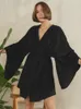 Vêtements de nuit pour femmes Linad Robes lâches pour femmes Trois quarts manches de nuit ceintures décontractées peignoir femme 2023 automne pyjama solide