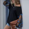 Blouses femininas mulher elegante malha de malha de malha de retalhos de manga comprida renda preta renda transparente pulôver de rua camisetas de streetwear