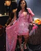 Lovely Pink Mini Tail Prom Dress For Women 2024 Sparkly Diamond Sequins Veet Black Girl Birthday Party Gown Slay 322