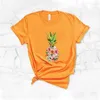 Women's T Shirts Creative Design Flower Pineapple Print Tee Short Sleeve Kawaii T-shirt Women Shirt Summer Cotton Graphic Tees Female Tops