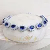 Bedelarmbanden zilver 925 vrouwen bruids sieraden sets blauw zirkonia kostuum fijn sieraden bruiloft ketting oorbellen ringen hangerset 230407