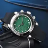 Relógios de pulso masculino cronógrafo relógio de quartzo japão vk63 movimento safira cristal 316l caixa de aço inoxidável pulseira de borracha mostrador verde