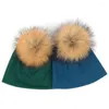 Berets adorável crianças com nervuras tie dye beanie chapéu com pompom de pele real criança slouchy chapéus bonito bebê unisex macio mais quente crânios boné