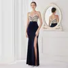 Feestjurken 2023 Pailletten Velvet gesplitst Mermaid Prom V Neck High Slit Sexy Night Ghows Women Elegant Long Evening Dress