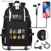 Sacs à dos SCP Foundation sac à dos noir Bookbag dessin animé sacs d'école pour adolescents enfants SCP voyage sac à dos USB ordinateur portable sacs à bandoulière L231108