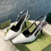 Calf leather rhinestone Letter Slingback Pump Buckle SquareToes High sandals Gauze Stiletto heel Slip on Dress shoes women's Luxury Designer Evening Party shoes