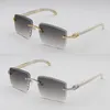 Designer New Rimless Diamond Cut Lens Solglasögon Original Vita äkta naturliga horn solglasögon Male och kvinnlig 18K Gold Metal Frame Square Lens Size 58-18-140mm