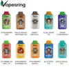 vapesring bar 8000 퍼프 충전 가능한 650mAh 배터리 코일 내부 18ml e-liquid 10 색상 사용 가능한 정통