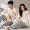 Mäns sömnkläder koreanska modepar som matchar bomullsvåffelpyjamas Set kvinnor och män sportiga hemkläder för vårens höst PJS