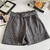 Pantaloncini da donna Vintage Versatile di lana Gamba larga Casual Donna 2023 Autunno e inverno Abbigliamento Moda Plaid Pantaloni a vita alta Feminino