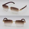 designer New Rimless Diamond cut Lens Sunglasses Original Wood Sunglasses Male and Female 18K Gold metal frame Square Lens Glasses Wooden 58-18-140MM