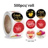 Confezione regalo 500 pezzi / rotolo / 1 pollice Adesivo per San Valentino Grazie Etichette di tenuta I LOVE With Heart Wedding Party Box Tag