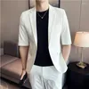 Costumes pour hommes 2023 Tendance de la mode d'été Blazer à manches courtes avec pantalon court Slim Solid Deux pièces Casual Business Party Office Tailcoat