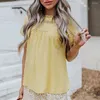 Women's Blouses Beautiful Shirt Blouse Short Sleeve Anti-Pilling Sweet Crochet Lace Summer Pullover Top