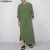 Roupas étnicas 2023 Homens Jubba Thobe Kaftan Sólido V Pescoço Manga Longa Vintage Robes Árabe Islâmico Caftan Algodão Casual Abaya Incerun S-5XL