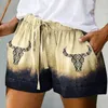 Damen Shorts Sommer Damen Casual Kordelzug Taille Shorts Bohemian Beach Print Denim Western Ethno Streetwear Bottom 230408