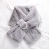 Scarves Pearl Button Cross Plush Scarf Double Sided Neck Warm Shawl Solid Color Fluffy Neckerchief Outdoor Thicken Women Winter