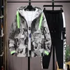 Herrjackor Fashion Set 2023 Spring Autumn Casual Hooded Jacket och full längd Byxdräkt Outwear Top Youth 2 PCS Coattrou