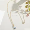 Pendant Necklaces Vintage Ethnic Round Turkey Evil Blue Eye Necklace For Women Gold Color Choker Clavicle Chain Turkish Dhuw8