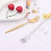 Forks Fork Stainless Mini Set 6Pcs Fruit Steel Gold Snack For Tea Salad Small Cake White Dinnerware Dessert