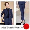 Pantalon de deux pièces pour femmes Mode Dames Pantalon Costume Femmes Business Work Wear Double boutonnage Slim Blazer et pantalon Noir Bleu Vert Formel 2