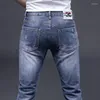 Мужские джинсы модный бренд лето весна мужские брюки прямые эластичные хлопковые деловые брюки классический стиль джинсовые мужские брюки