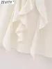 Camicette da donna Zevity Donna Dolce volant a cascata Tinta unita Camicetta in chiffon con scollo all'americana Camicia senza maniche da donna Design con foro Blusas Top