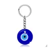 Nyckelringar Turkish Blue Evil Eye Key Rings Keychain Charms hängsmycken som skapar glas med nyckelhängande prydnadsmycken acce dhgarden dh3qj