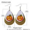 Dangle Chandelier New Halloween Leather Earrings For Women Water Drop Pumpkin Lantern Ghost Hat Skl Eyes Double Layer Sequins Prin Dhb3I