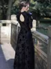 Arbeitskleider SWEETXUE Frauen Dame Retro Schwarz Langarm Chinesischen Stil Temperament Junge High-end Verbesserte Cheongsam 2023 Qipao Vestidos