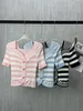 Balm home 2023 summer new Women's T-shirt stripe sexy tops top-grade casual shirt fashion OOTD Metal buckle logo knitwear polo shirt Mother's Day birthday gift