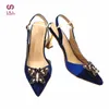 Dress Shoes Special Design Nigerian Women Shoes and Bag Set in Royal Blue Color High Quality Decorate with Rhinestone for Wedding 231108