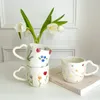 Mugs 350ml Ceramic Coffee Korean Style Ins Hand Painted Floral Hearts Pinched Irregular Tea Milk Cup Breakfast Oatmeal Mug