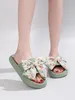 Hausschuhe Sommer Damen Eva Beach Travel Cloud Handmade Diy Antiskid Integrated Molding Green Flower Bow Shoes