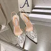 AQUAZZURA embelezado com cristal 105mm Maxi-Tequila Slingback bombas camurça Stiletto salto alto sandálias femininas luxo sapatos de festa à noite calçados de fábrica tamanho 34-42