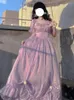 Casual Dresses France Vintage Mesh Dress Women Summer Purple Long Retro Evening Party Sweet Korean Princess Fairy Prom