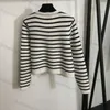 Womens Cardigan Black And White Stripes Matching Color Design Crew Neck Sweater Coat Long Sleeved Casual Knitted Cardigan