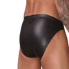 Sous-vêtements noirs Sexy pour hommes, culotte moulante en Faux cuir, slip taille basse, tongs enveloppées, caleçon exotique masculin 261F