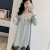 Mulheres sleepwear 2023 coreano sexy mulheres nightwear manga longa renda princesa outono seda chemise mancha camisola rosa plus size nighties