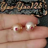 Boucles d'oreilles Champagne Mabe perle rouge zircon cubique strass pavé couleur or plaqué luxe pour femmes bijoux de mode
