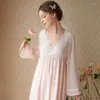 Damska odzież sutowa 2023 Style francuski wysokiej klasy koronkowy wiosenny jesienna sukienka odzież domowa bawełniana rękaw w dekolcie