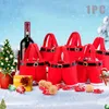 Julekorationer Buckram Santa Pants Stor handväska godispåse gåva Xmas Decor Cheer Treat Wine Bottle Holder Party Party