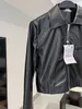 Vestes Femmes 2023 Automne Mode Rétro Noir All-Match Zipper Revers À Manches Longues Taille Haute Faux Cuir Veste Courte Manteau