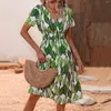 Vestidos casuais verão para mulheres roupas 2023 vestido de estampa floral plus size v pescoço de manga curta elegante uma praia de linha