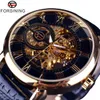 Zegarek na rękę Forsining 3D Design puste grawerowanie czarne złote obudowy skórzane szkieletowe zegarki mechaniczne mężczyzn luksusowa marka Heren Horloge 231107