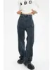 Damne dżinsy amerykańskie mody w talii damskie torba damskie dżinsy szerokie nogi dżinsowe spodnie harajuku retro proste ciemnoniebieskie ubrania uliczne ubrania uliczne 230408