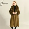 Damen-Pelzimitat-Damenmantel aus Kaschmirwolle, Trenchcoat mit echtem Kragen und Manschetten, doppelseitiger High-End-Gürtel, lange Tasche, luxuriöse Damen-Oberbekleidung 231108